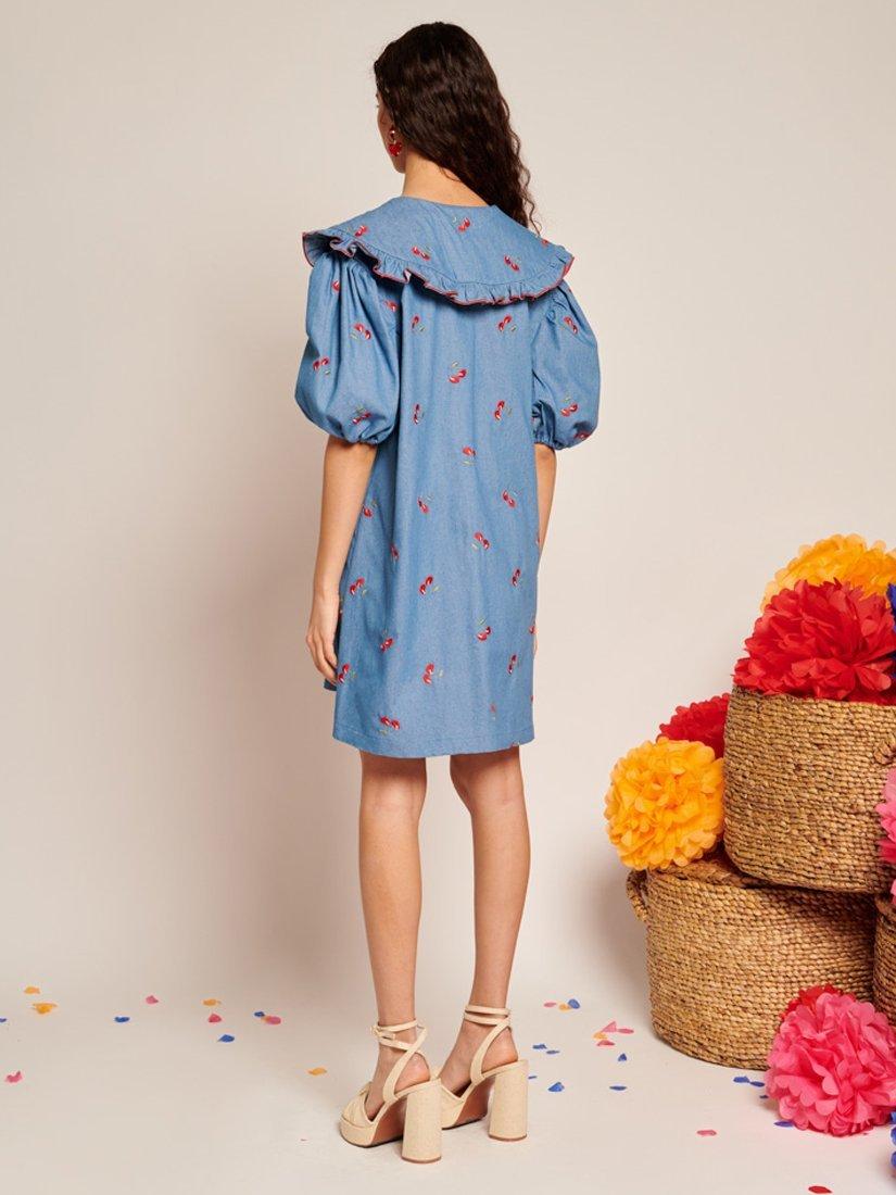 Product image 4 of 6, which shows Sister Jane Lola Cherries Denim Mini Dress, Blue, 6