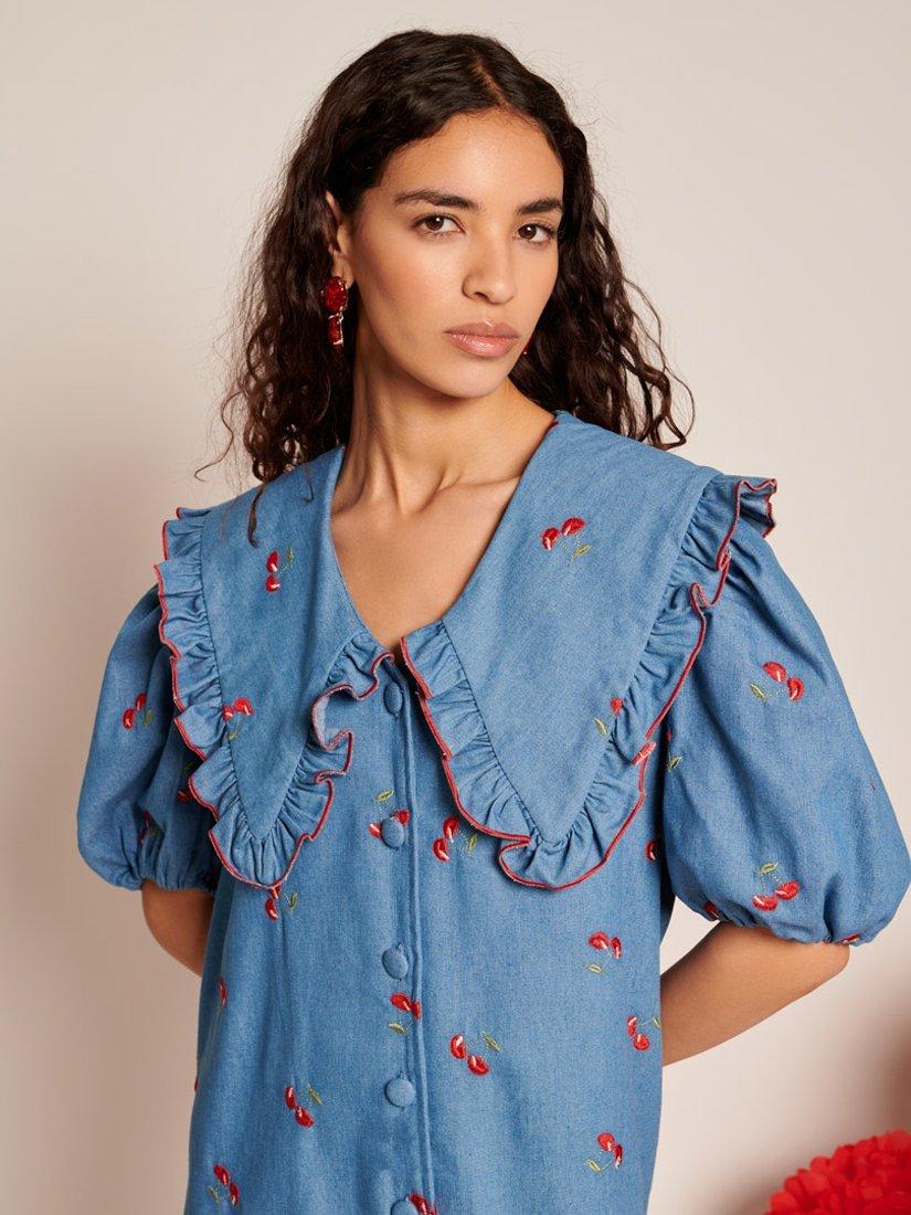 Product image 5 of 6, which shows Sister Jane Lola Cherries Denim Mini Dress, Blue, 6