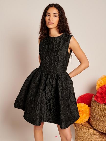 Sister Jane Jacquard Open Bow Back Mini Dress, Black, Black