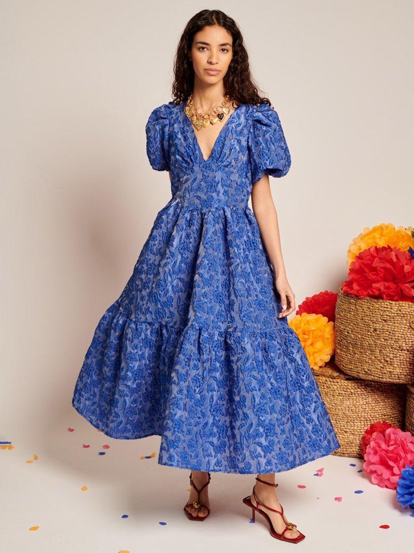Product image 1 of 6, which shows Sister Jane Floral Jacquard Midi Dress, Blue, 6