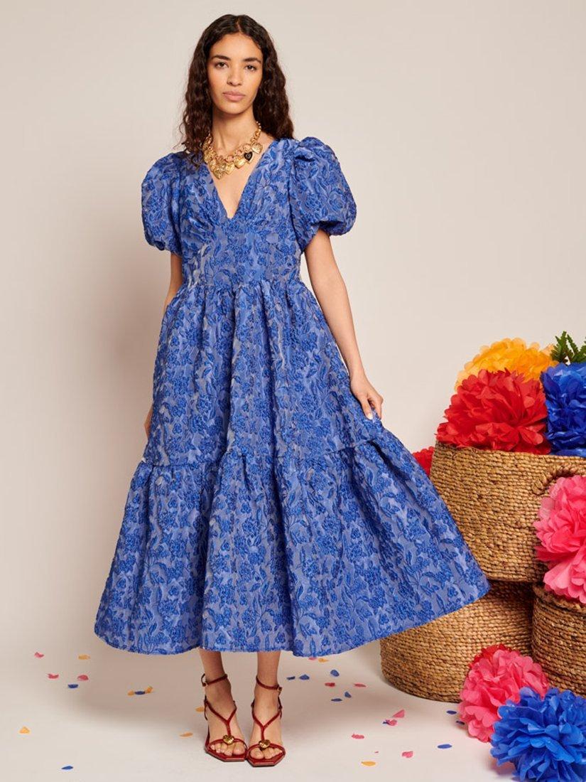 Product image 2 of 6, which shows Sister Jane Floral Jacquard Midi Dress, Blue, 6