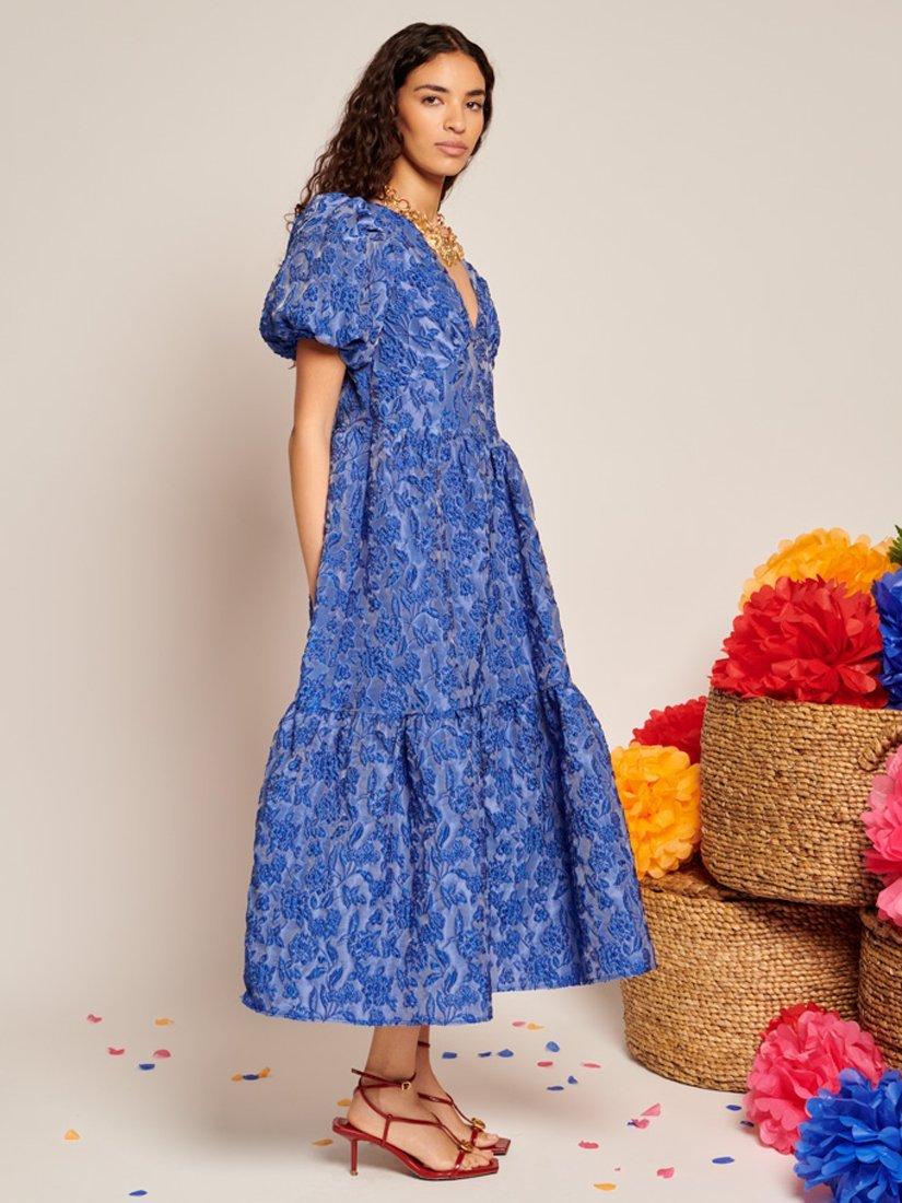 Product image 3 of 6, which shows Sister Jane Floral Jacquard Midi Dress, Blue, 6