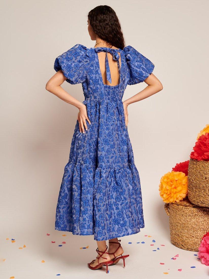 Product image 4 of 6, which shows Sister Jane Floral Jacquard Midi Dress, Blue, 6