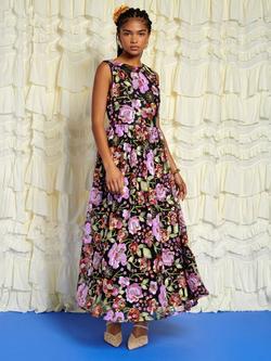 Sister Jane Embellished Floral Open Back Maxi Dress, Black, Black