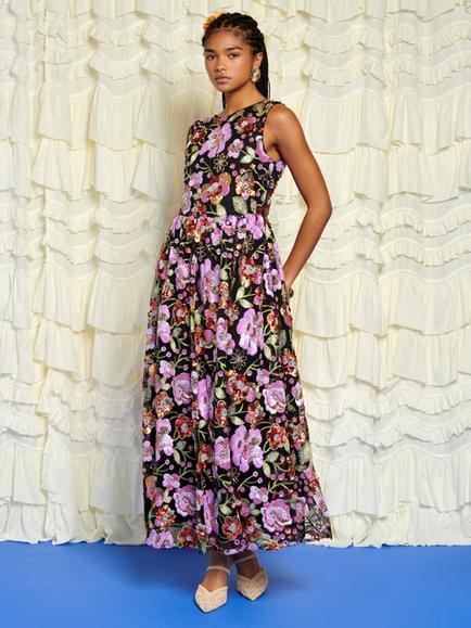 Sister Jane Embellished Floral Open Back Maxi Dress, Black - view 2, Black
