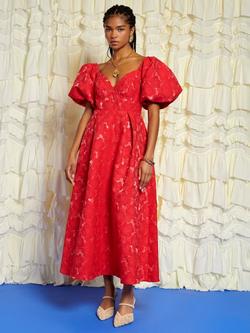 Sister Jane Maria Floral Jacquard Midi Dress, Red, Red