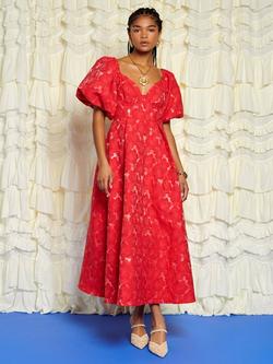 Sister Jane Maria Floral Jacquard Midi Dress, Red - view 2, Red