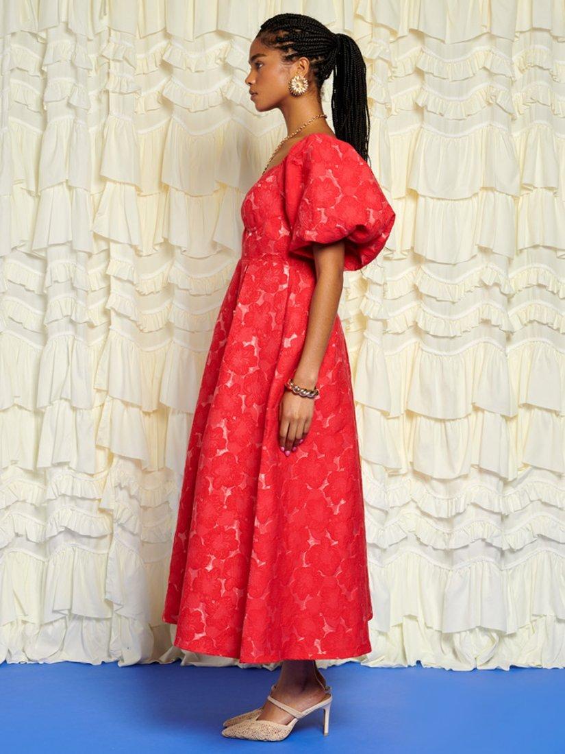 Product image 3 of 6, which shows Sister Jane Maria Floral Jacquard Midi Dress, Red, 6