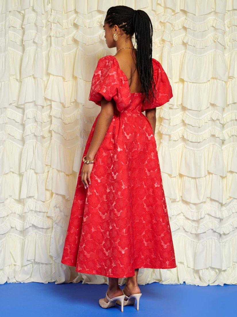 Product image 4 of 6, which shows Sister Jane Maria Floral Jacquard Midi Dress, Red, 6