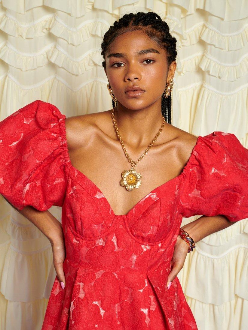 Product image 5 of 6, which shows Sister Jane Maria Floral Jacquard Midi Dress, Red, 6