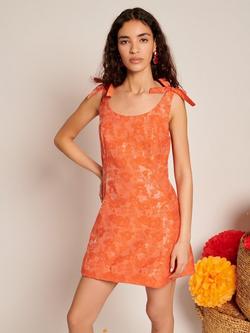 Sister Jane Floral Jacquard Bow Shoulder Mini Dress, Orange, Orange