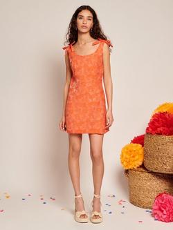 Sister Jane Floral Jacquard Bow Shoulder Mini Dress, Orange - view 2, Orange