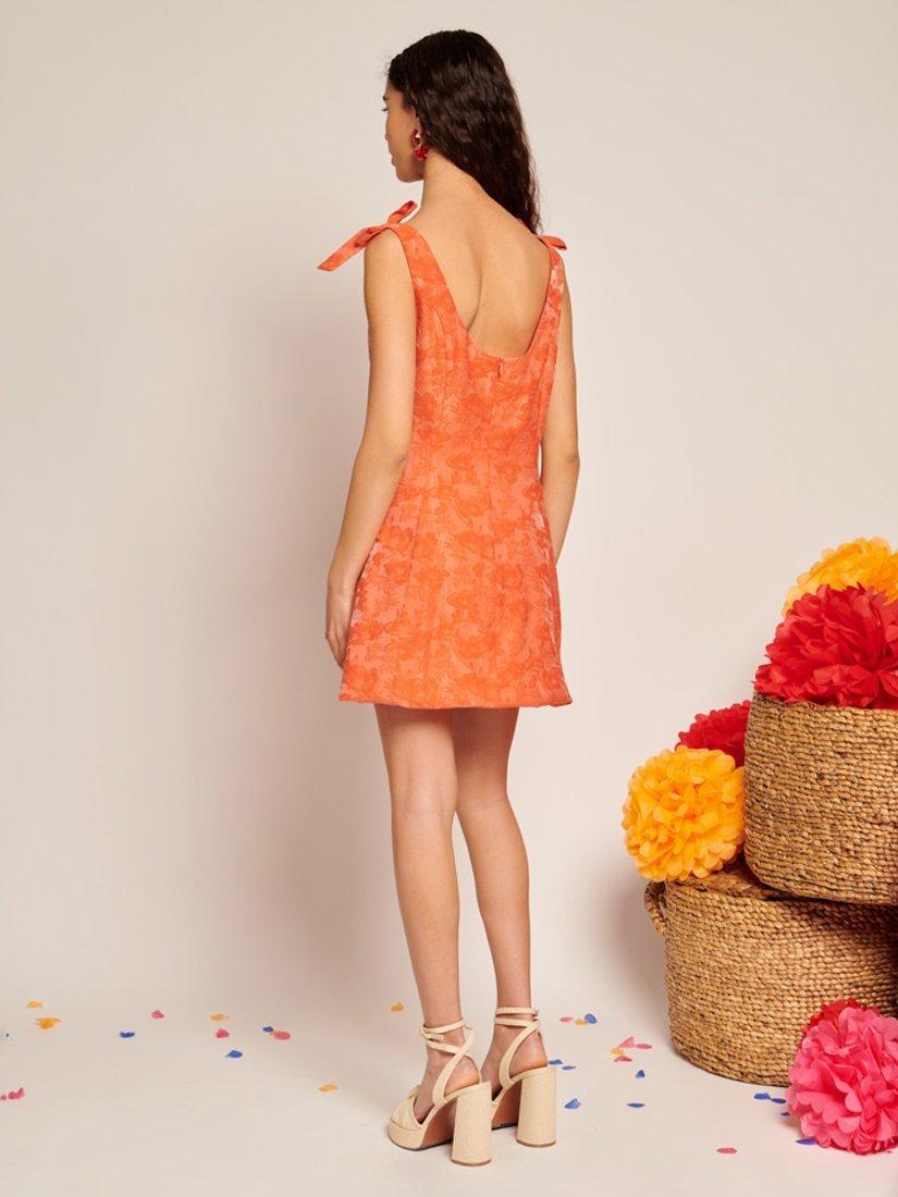Product image 4 of 6, which shows Sister Jane Floral Jacquard Bow Shoulder Mini Dress, Orange, 6