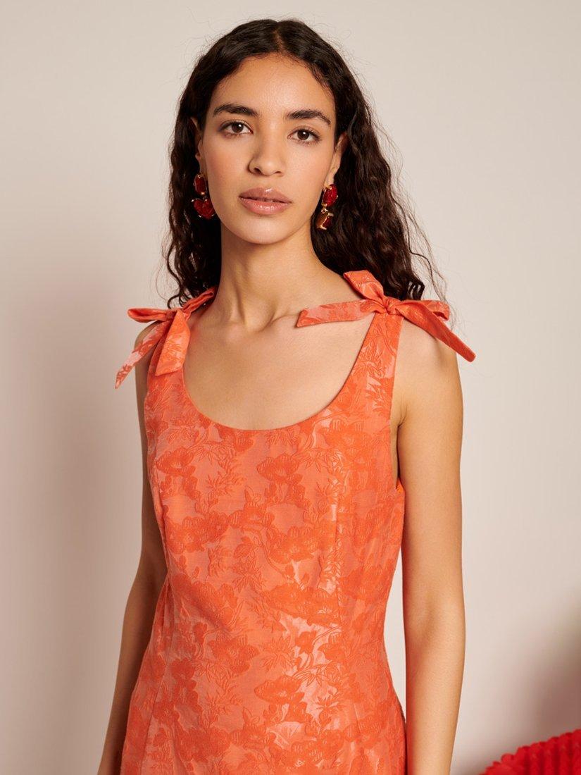 Product image 5 of 6, which shows Sister Jane Floral Jacquard Bow Shoulder Mini Dress, Orange, 6
