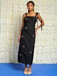 Sister Jane Jacquard Flower Trim Midi Dress, Black