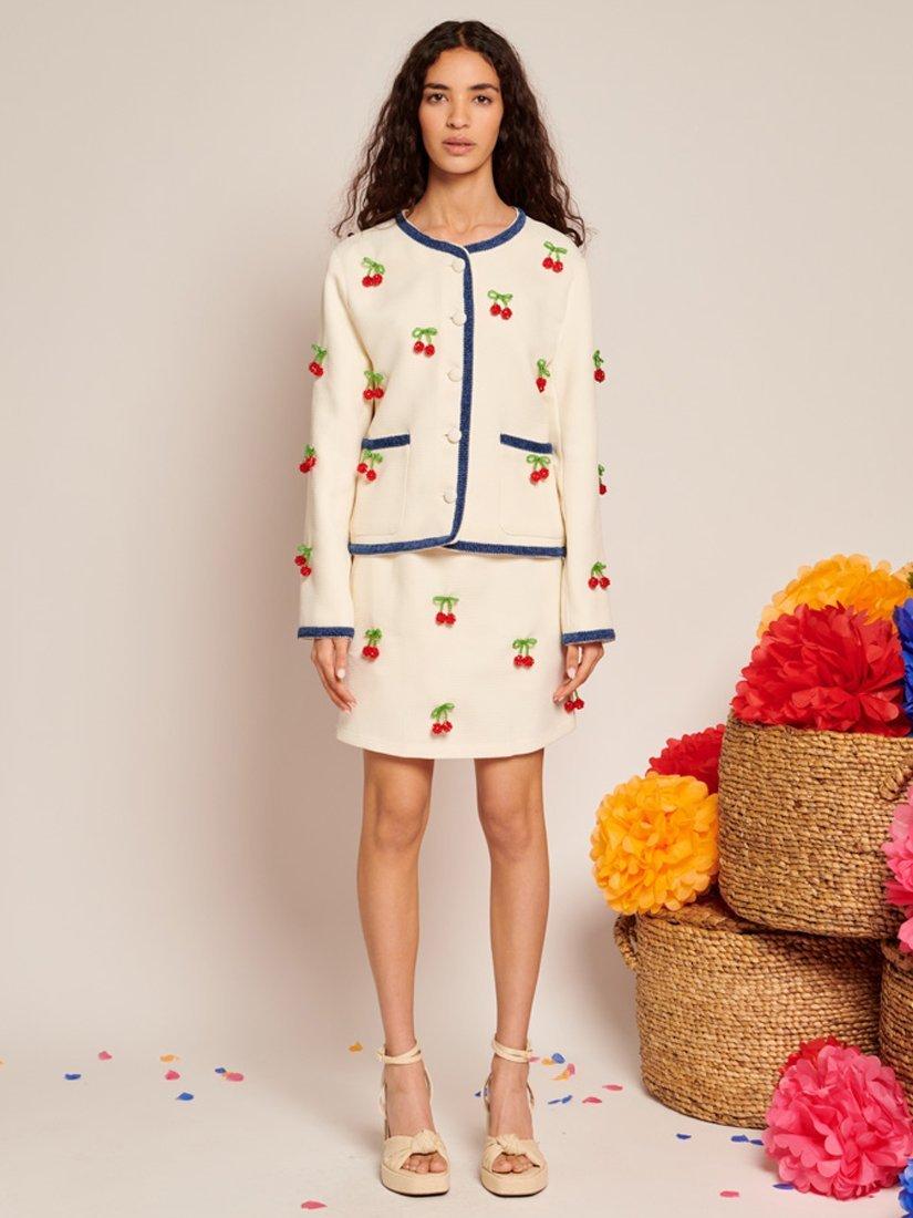 Product image 2 of 6, which shows Sister Jane Espera Beaded Cherries Tweed Jacket, Ivory, 6