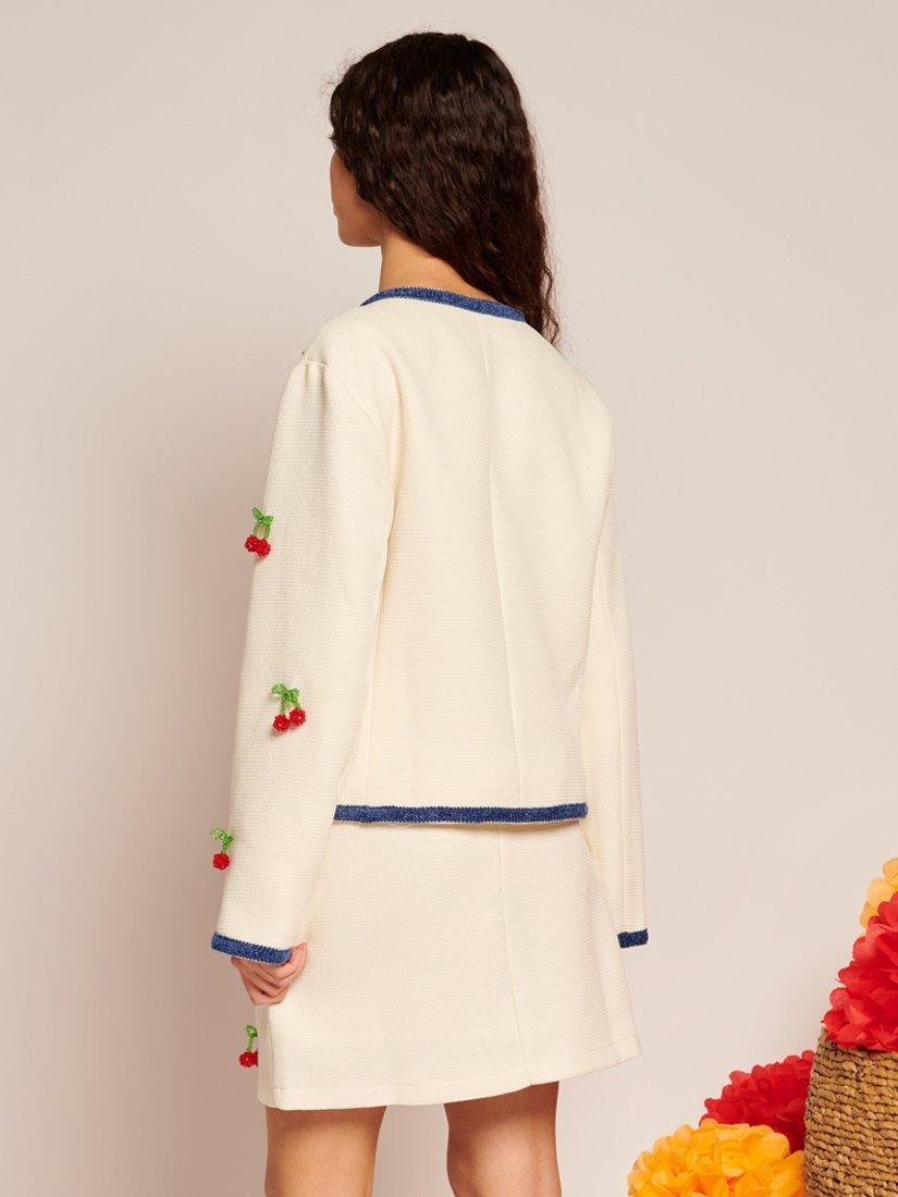 Product image 4 of 6, which shows Sister Jane Espera Beaded Cherries Tweed Jacket, Ivory, 6