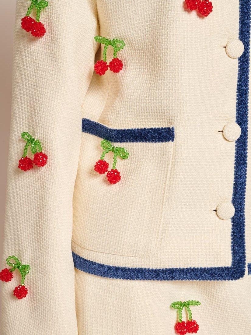 Product image 6 of 6, which shows Sister Jane Espera Beaded Cherries Tweed Jacket, Ivory, 6
