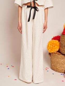 Sister Jane Wide Leg Broderie Heart Cotton Trousers, White, White