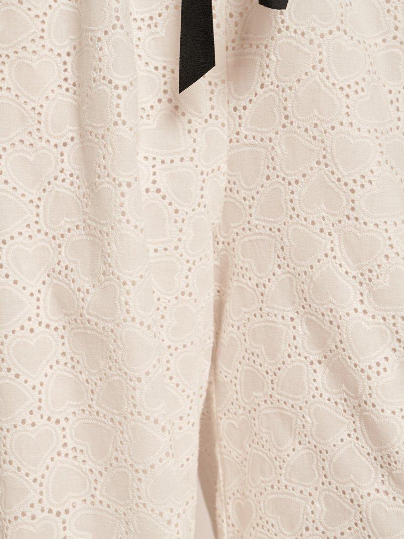 Product image 6 of 6, which shows Sister Jane Wide Leg Broderie Heart Cotton Trousers, White, 6