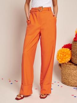 Sister Jane Nero Heart Buckle Belted Trousers, Orange, Orange