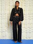 Sister Jane Jacquard Flower Trim Trousers, Black
