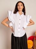 Sister Jane Ruffle Gem Button Shirt, White