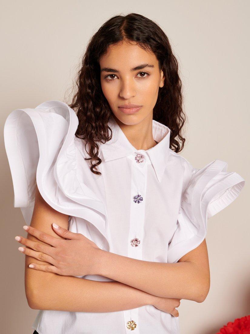 Product image 5 of 6, which shows Sister Jane Ruffle Gem Button Shirt, White, 6