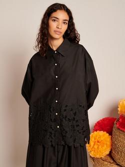 Sister Jane Embroidered Floral Hem Shirt, Black, Black