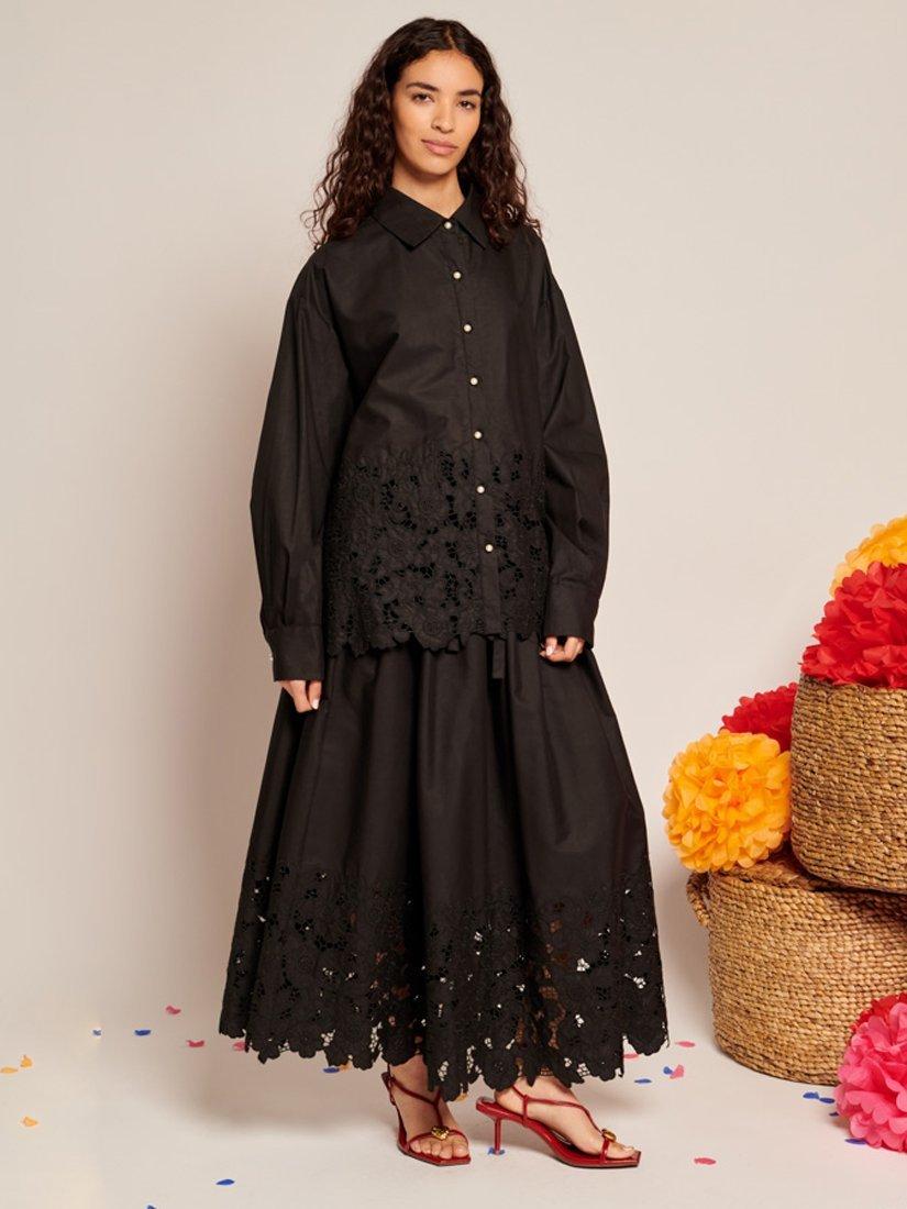 Product image 2 of 6, which shows Sister Jane Embroidered Floral Hem Shirt, Black, 6