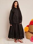 Sister Jane Embroidered Floral Hem Shirt, Black