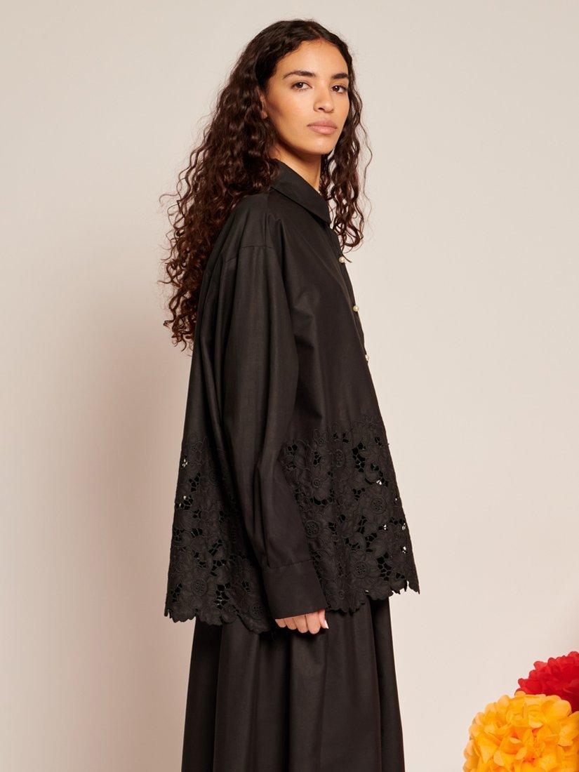 Product image 3 of 6, which shows Sister Jane Embroidered Floral Hem Shirt, Black, 6
