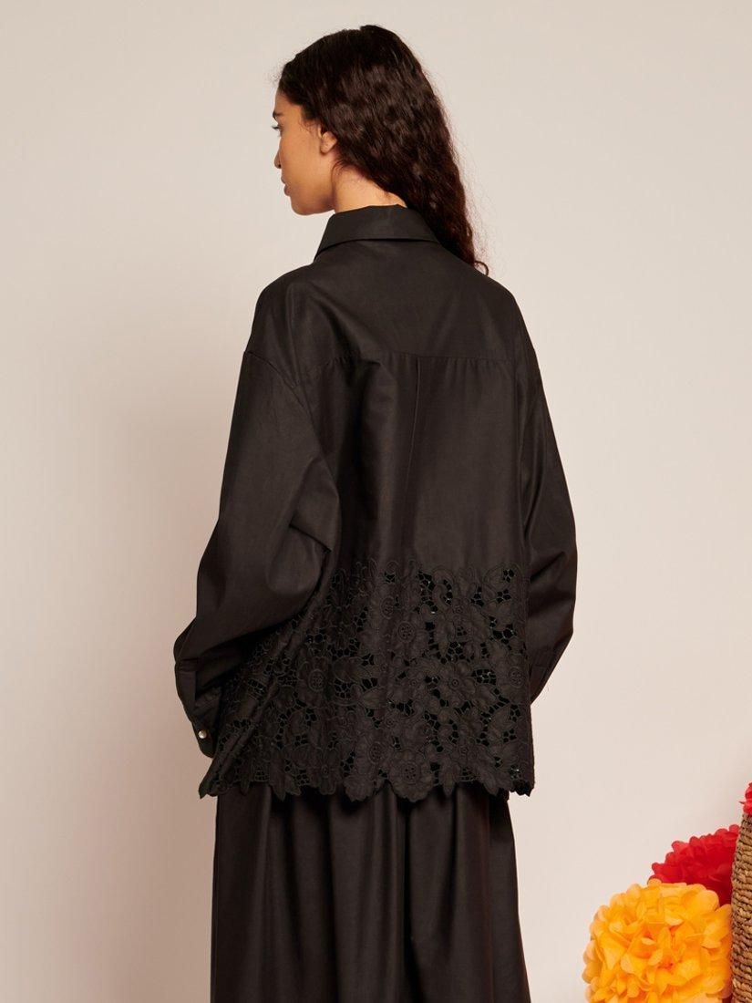 Product image 4 of 6, which shows Sister Jane Embroidered Floral Hem Shirt, Black, 6