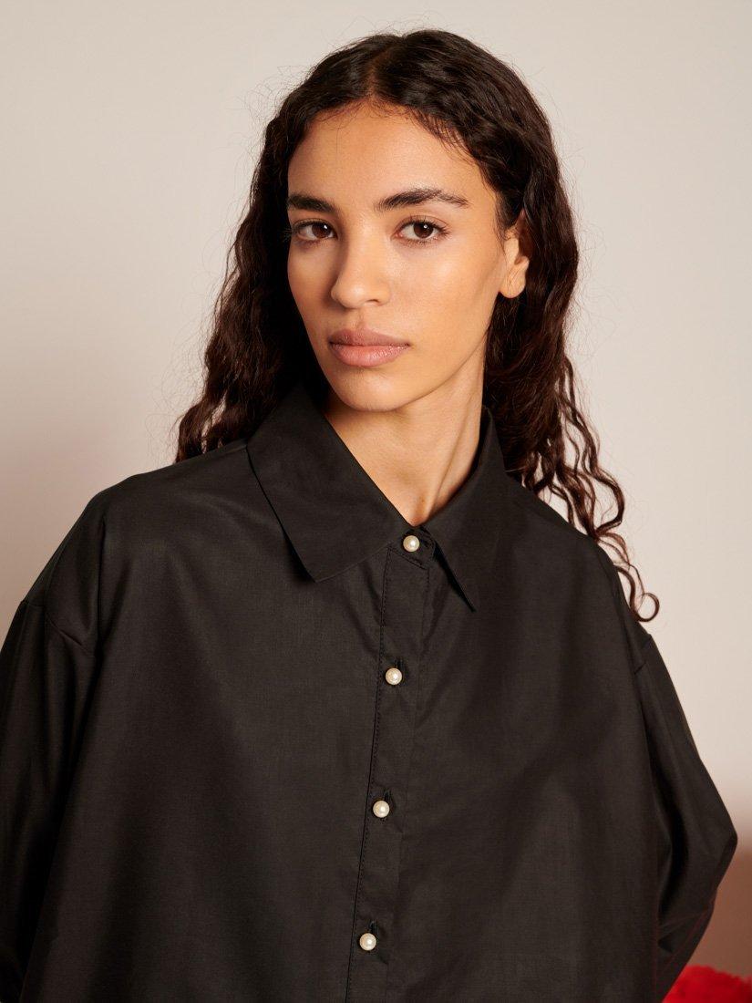 Product image 5 of 6, which shows Sister Jane Embroidered Floral Hem Shirt, Black, 6