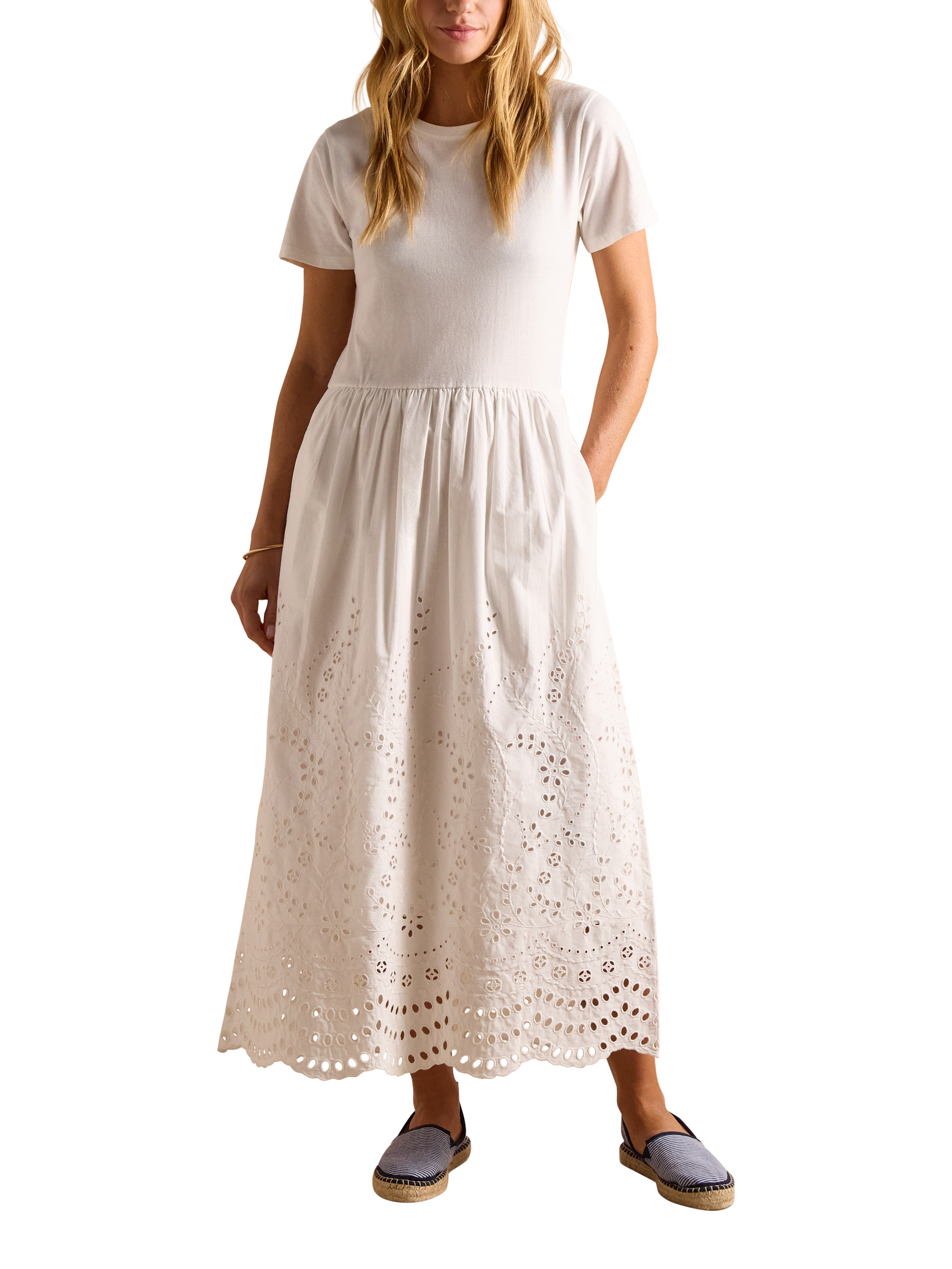Joules Reid Broderie Anglaise Dress, White