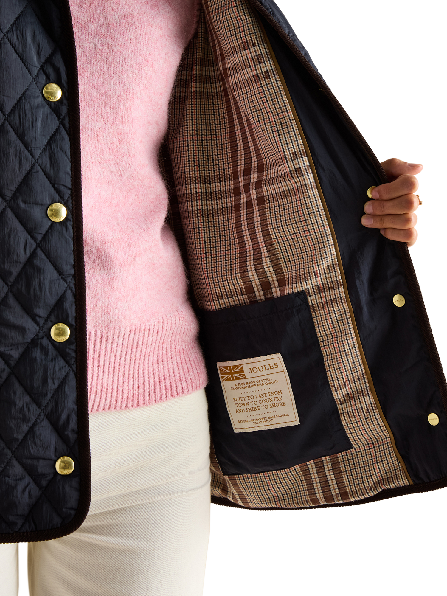 Product image 2 of 6, which shows Joules Quinn Quilted Jacket, Navy, 6