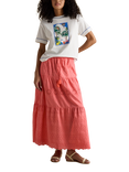 Joules Broderie Anglaise Tiered Maxi Skirt, Coral