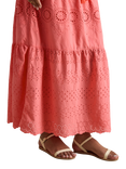 Joules Broderie Anglaise Tiered Maxi Skirt, Coral