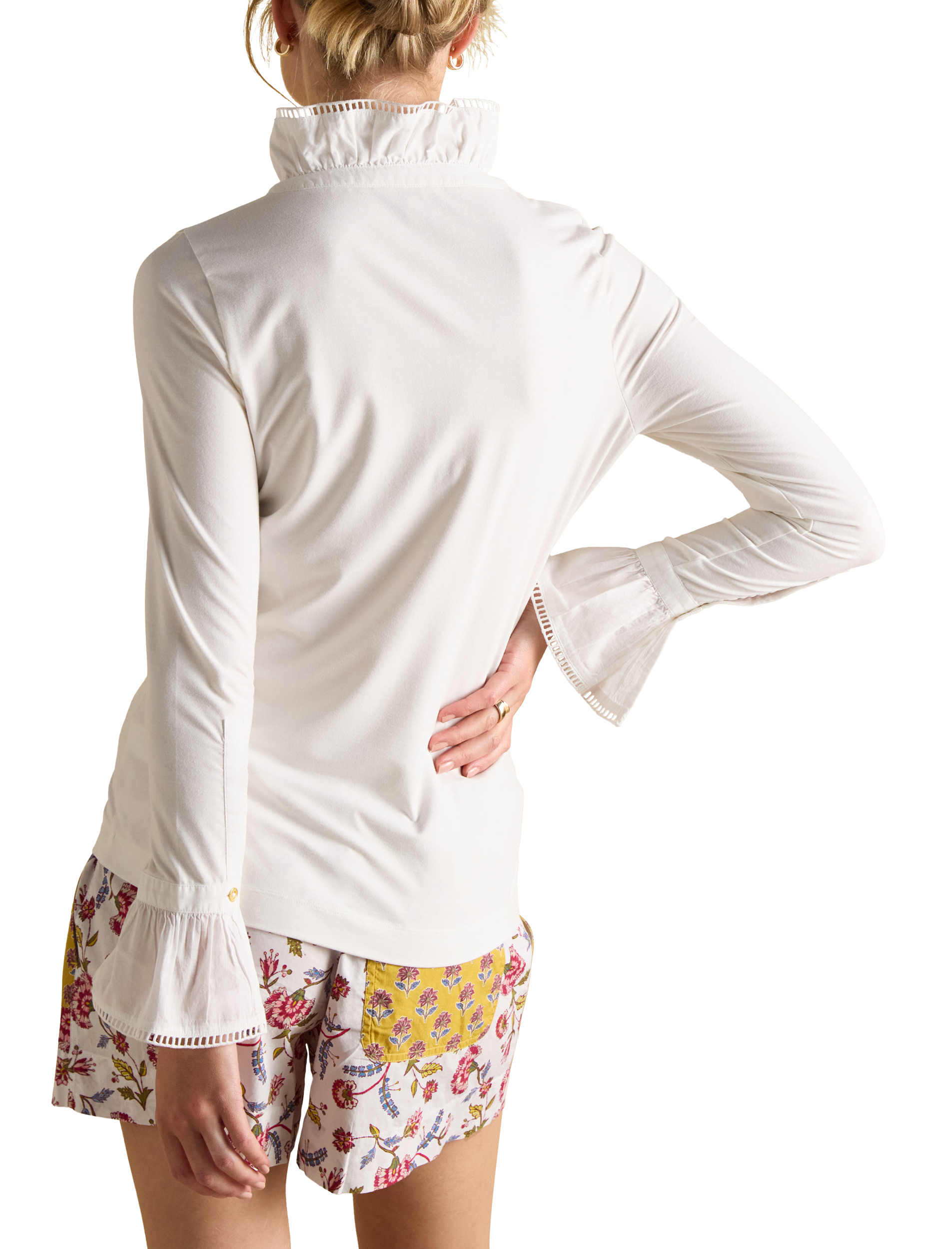 Product image 2 of 6, which shows Joules Kate Long Sleeve High Neck Jersey Top, White, 6