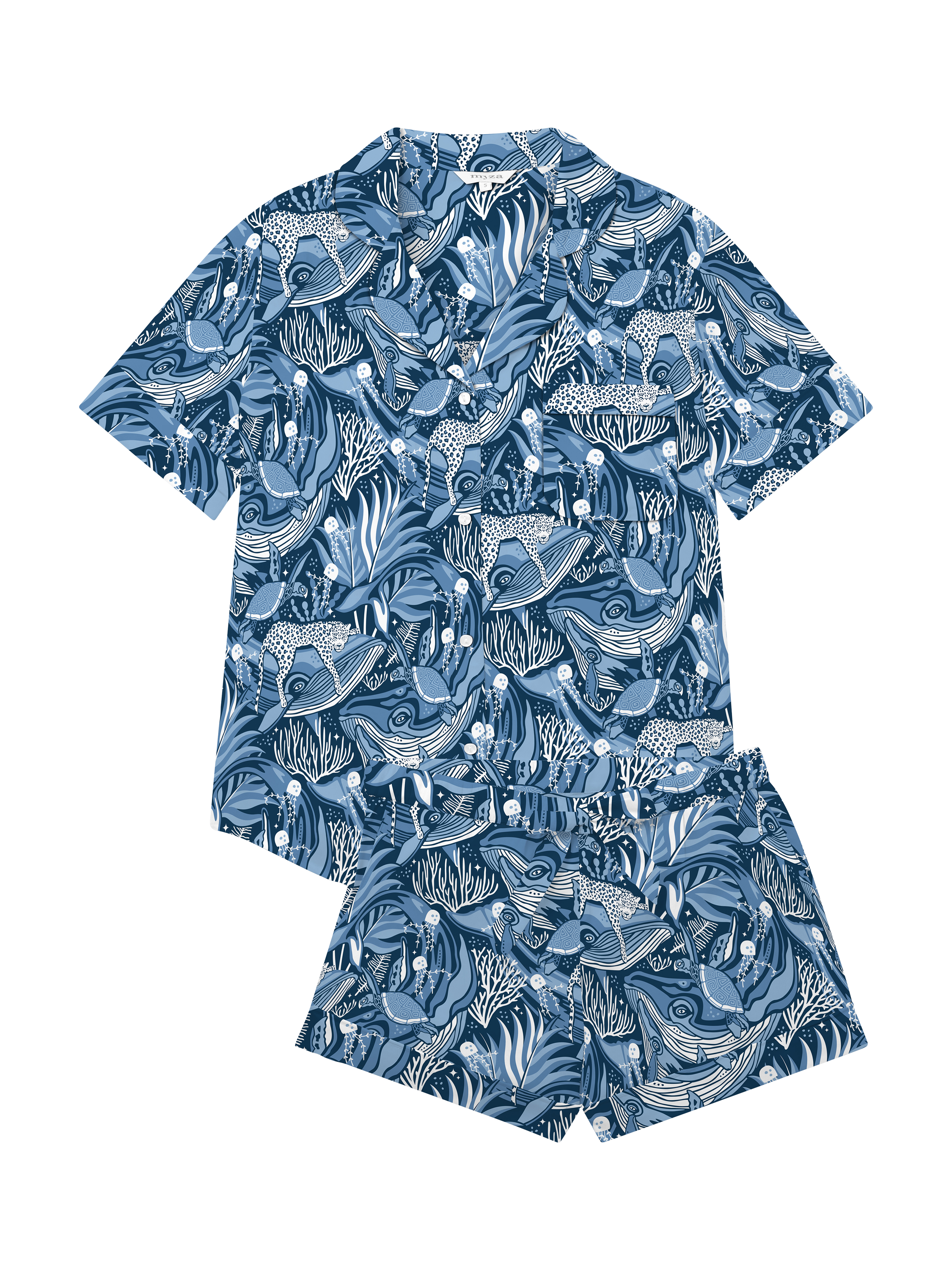 Product image 2 of 2, which shows myza Ocean Short Sleeve Shorty Pyjama Set, Blue, XS