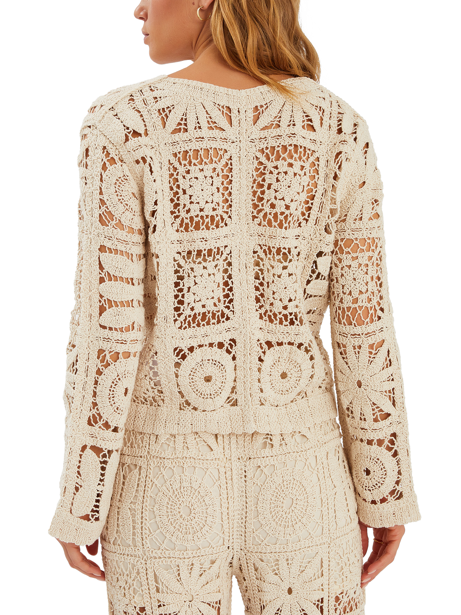 Product image 3 of 5, which shows Accessorize Crochet Cardigan, Natural, M