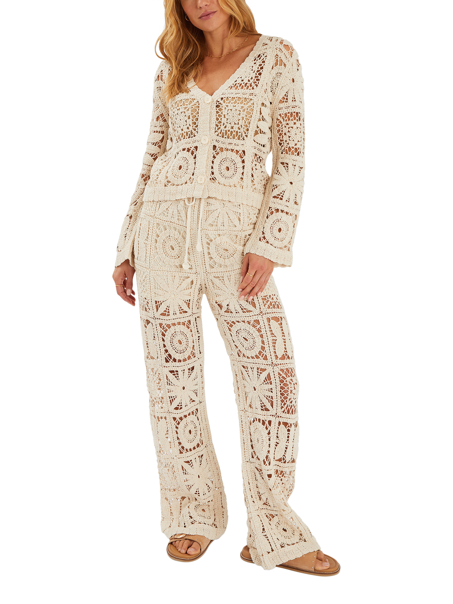 Product image 4 of 5, which shows Accessorize Crochet Cardigan, Natural, M