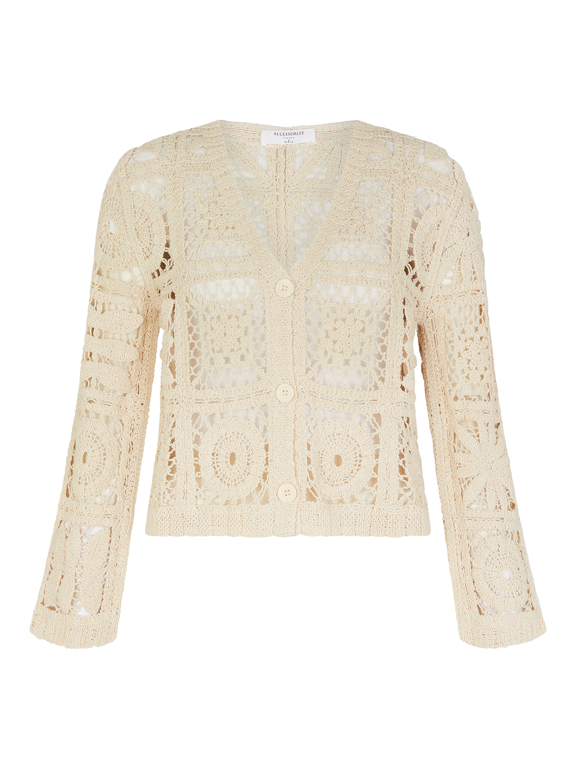 Product image 5 of 5, which shows Accessorize Crochet Cardigan, Natural, M