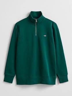 GANT Half-Zip Shield Logo Sweatshirt, Deep Forest Green, Deep Forest Green