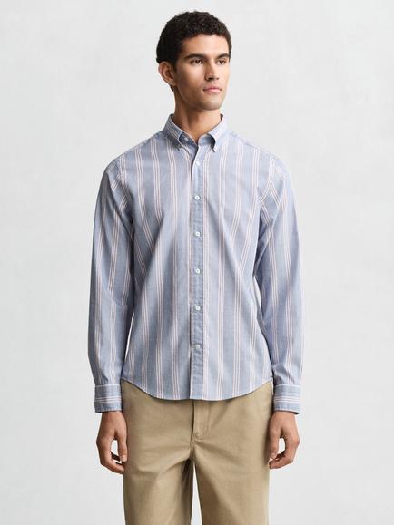 GANT Cotton Regular Fit Stripe Shirt, College Blue, College Blue