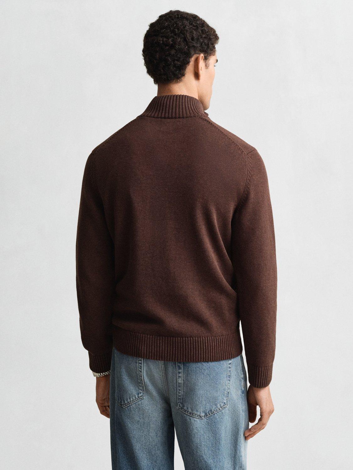 Product image 2 of 4, which shows GANT Cotton Half-Zip Knit Jumper, Brown Melange, S