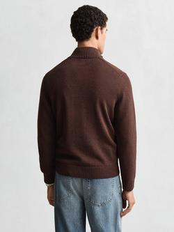 GANT Cotton Half-Zip Knit Jumper, Brown Melange - view 2, Brown Melange