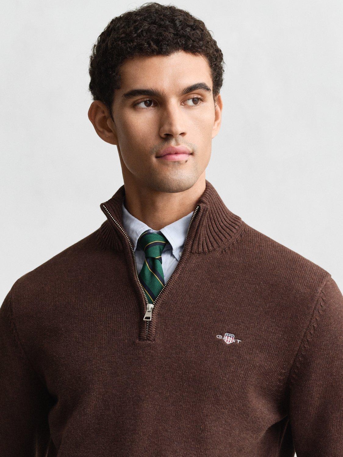 Product image 4 of 4, which shows GANT Cotton Half-Zip Knit Jumper, Brown Melange, S