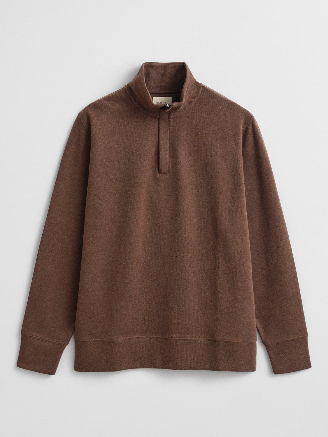 Product image 1 of 1, which shows GANT Cotton Light Sacker Half-Zip Sweatshirt, Dk Brown Melange, S