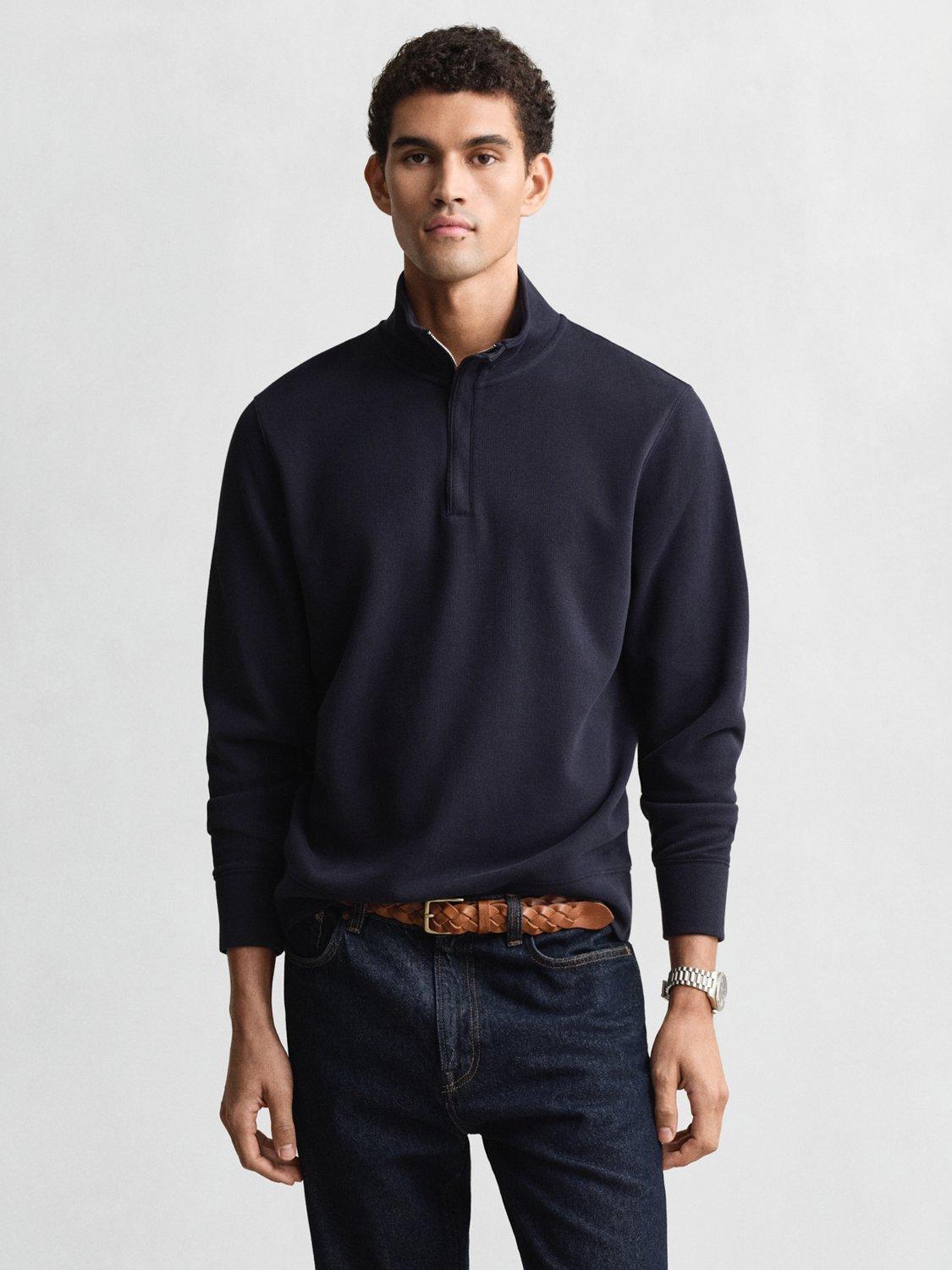Product image 1 of 5, which shows GANT Cotton Light Sacker Half-Zip Sweatshirt, Evening Blue, S
